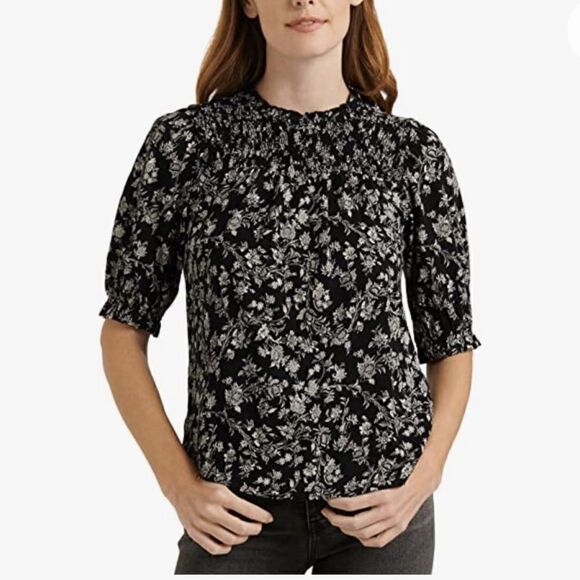 Lucky Brand Black & White Floral Top size XS - Picture 1 of 4